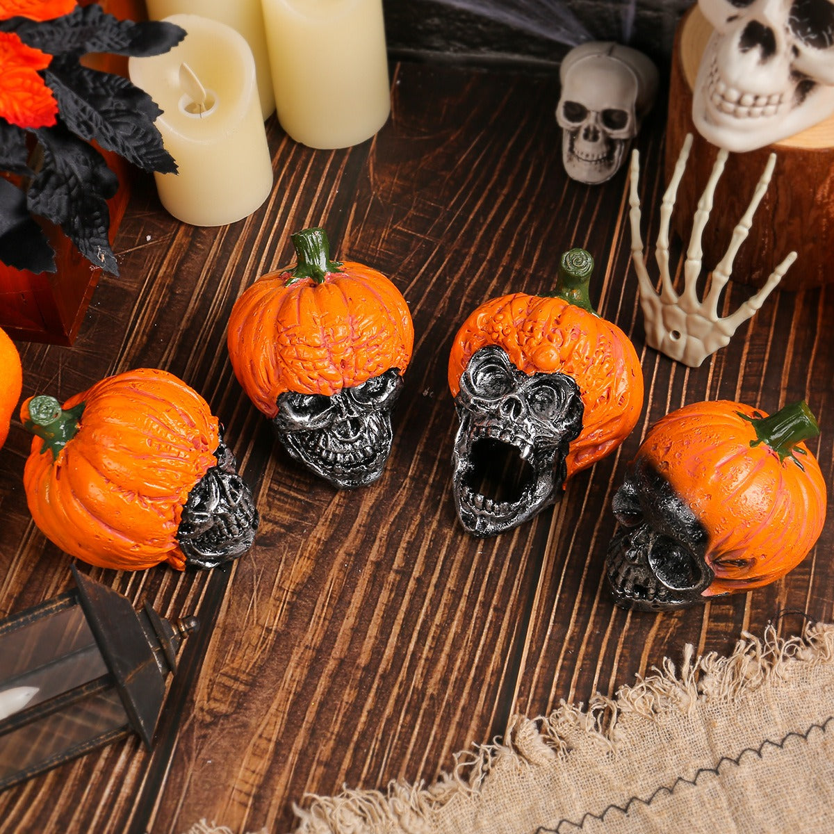 Halloween Skull Pumpkin Resin Decor for Spooky Displays