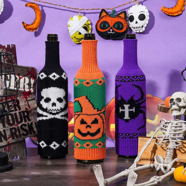 Halloween Wine Bottle Covers for Spooky Party Tables