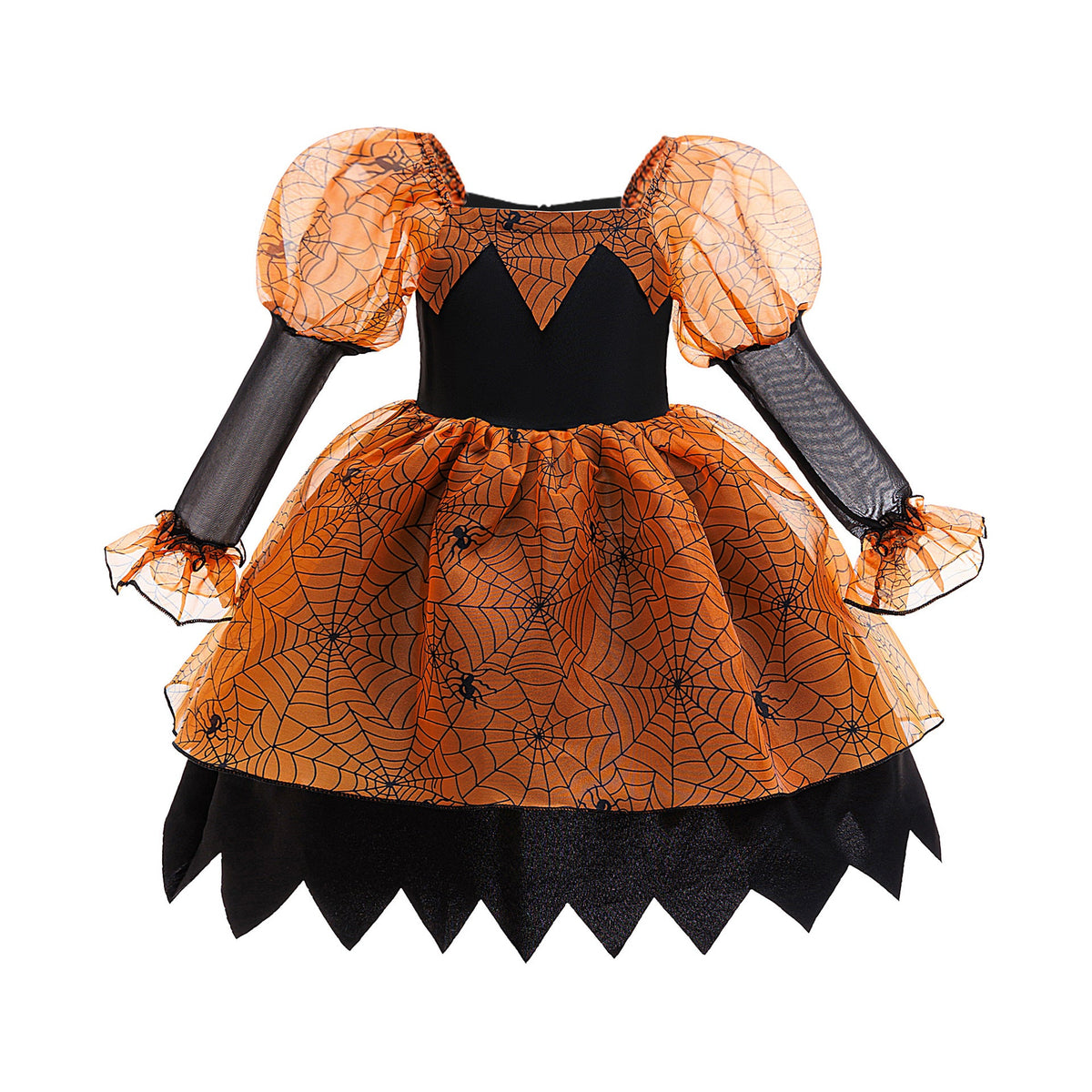 Girls' Halloween Witch Princess Dress with Puff Sleeves