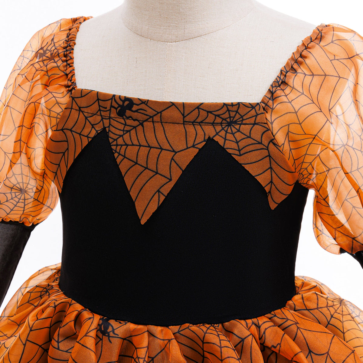 Girls' Halloween Witch Princess Dress with Puff Sleeves