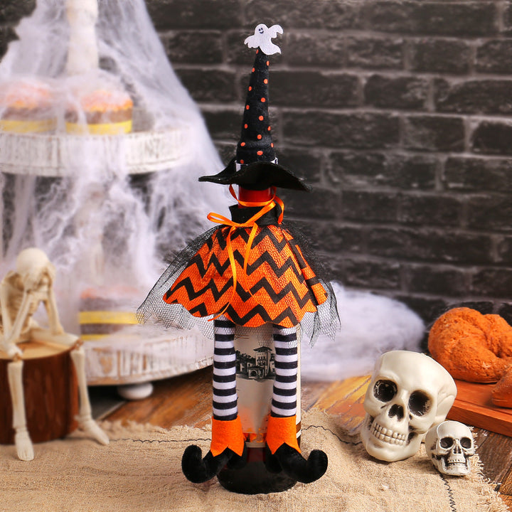 Halloween Wine Bottle Witch Hat Cover Ornament Set Decor