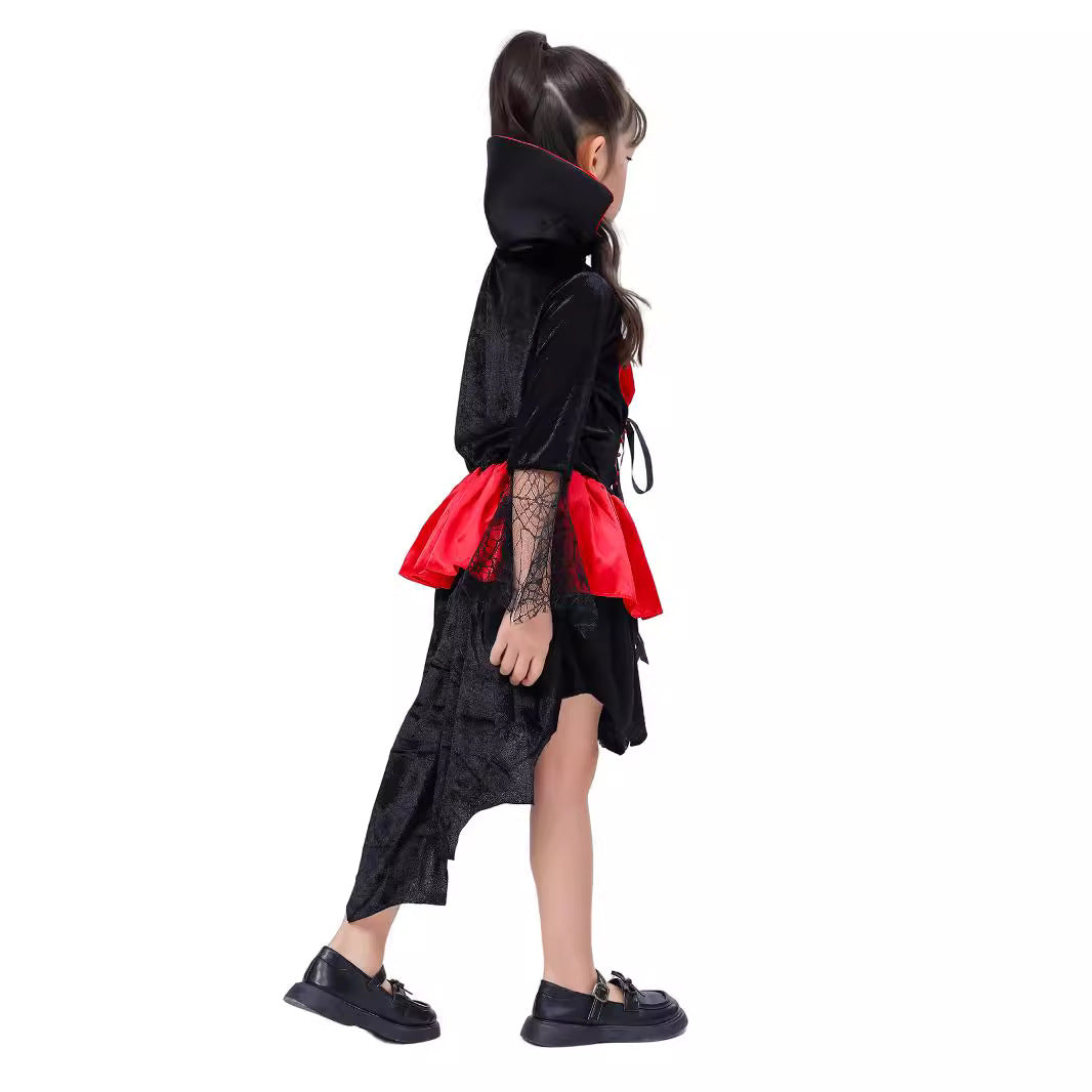 Girls Vampire Witch Halloween Costume Red Black Dress