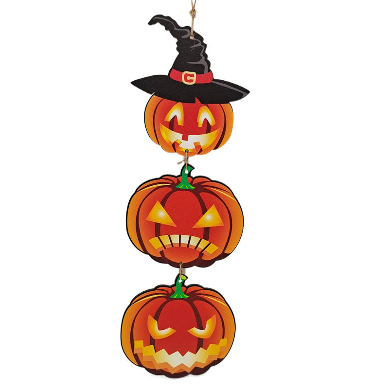 Hanging Wood Pumpkin Sign Set for Halloween Porch Decor