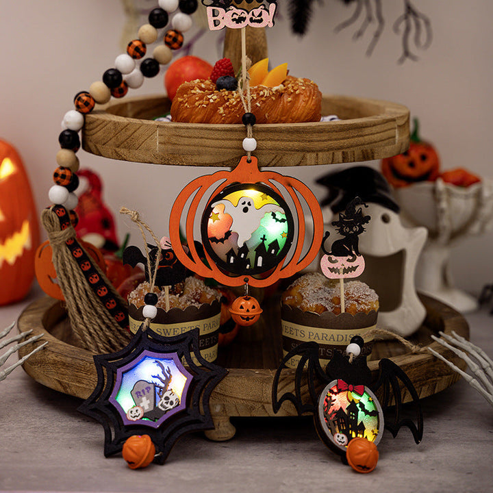 Halloween Wooden Lantern Pendant Set for Spooky Decor