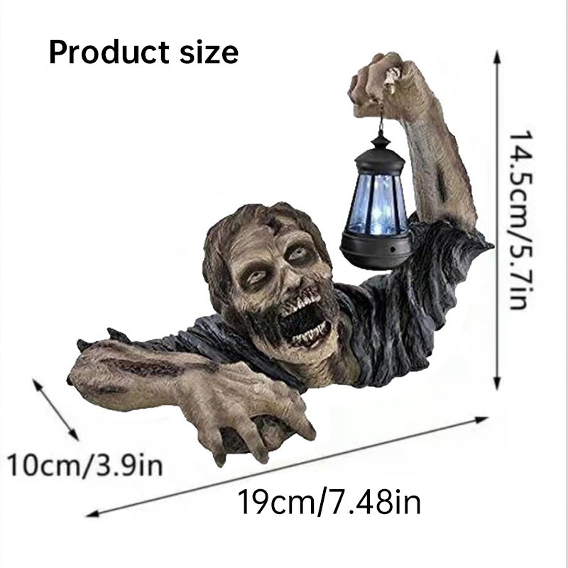 Zombie Lawn Statue with a Glowing Halloween Lantern
