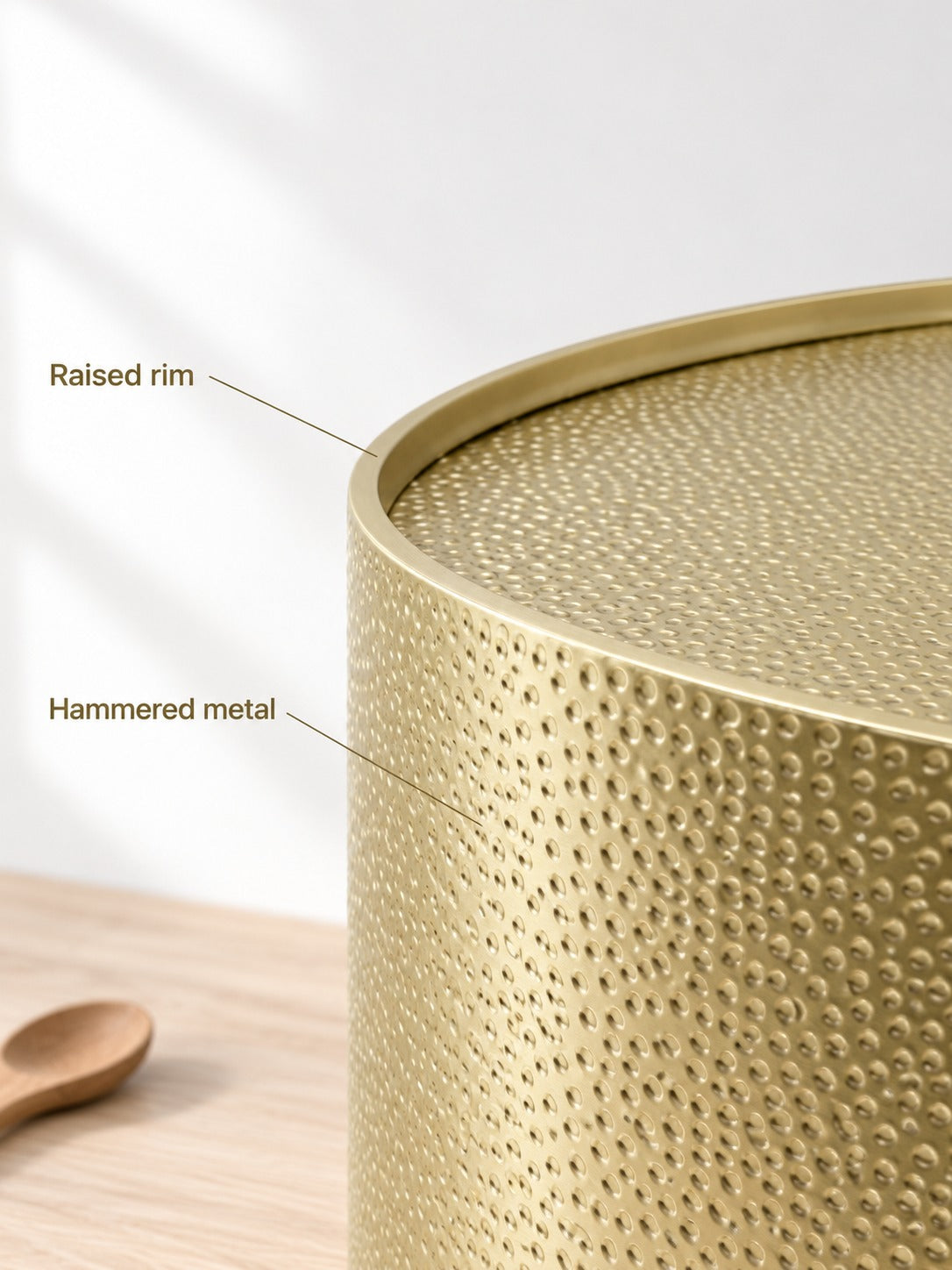 Hammered Gold Metal Drum Coffee Table for Living Rooms