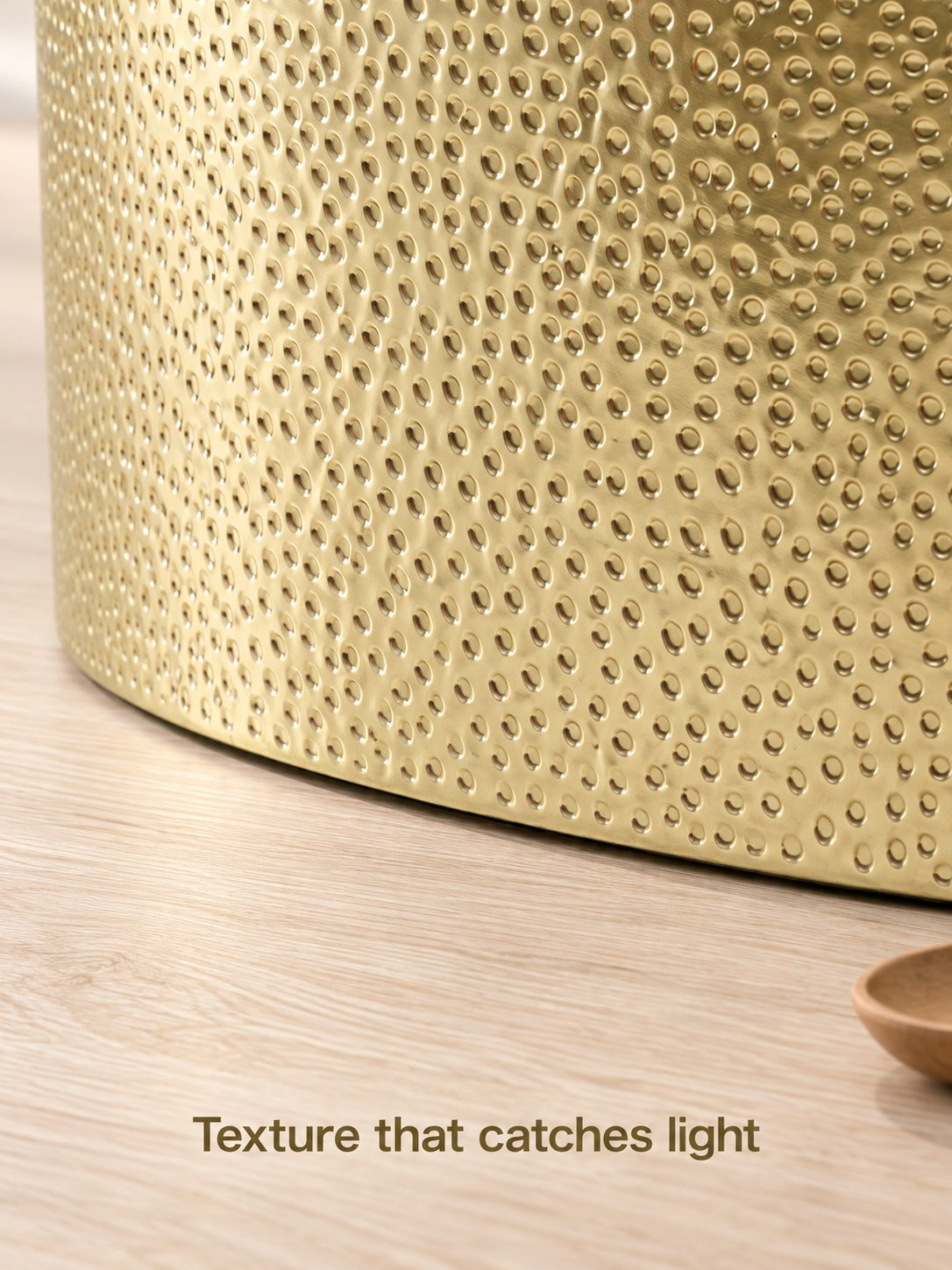 Hammered Gold Metal Drum Coffee Table for Living Rooms