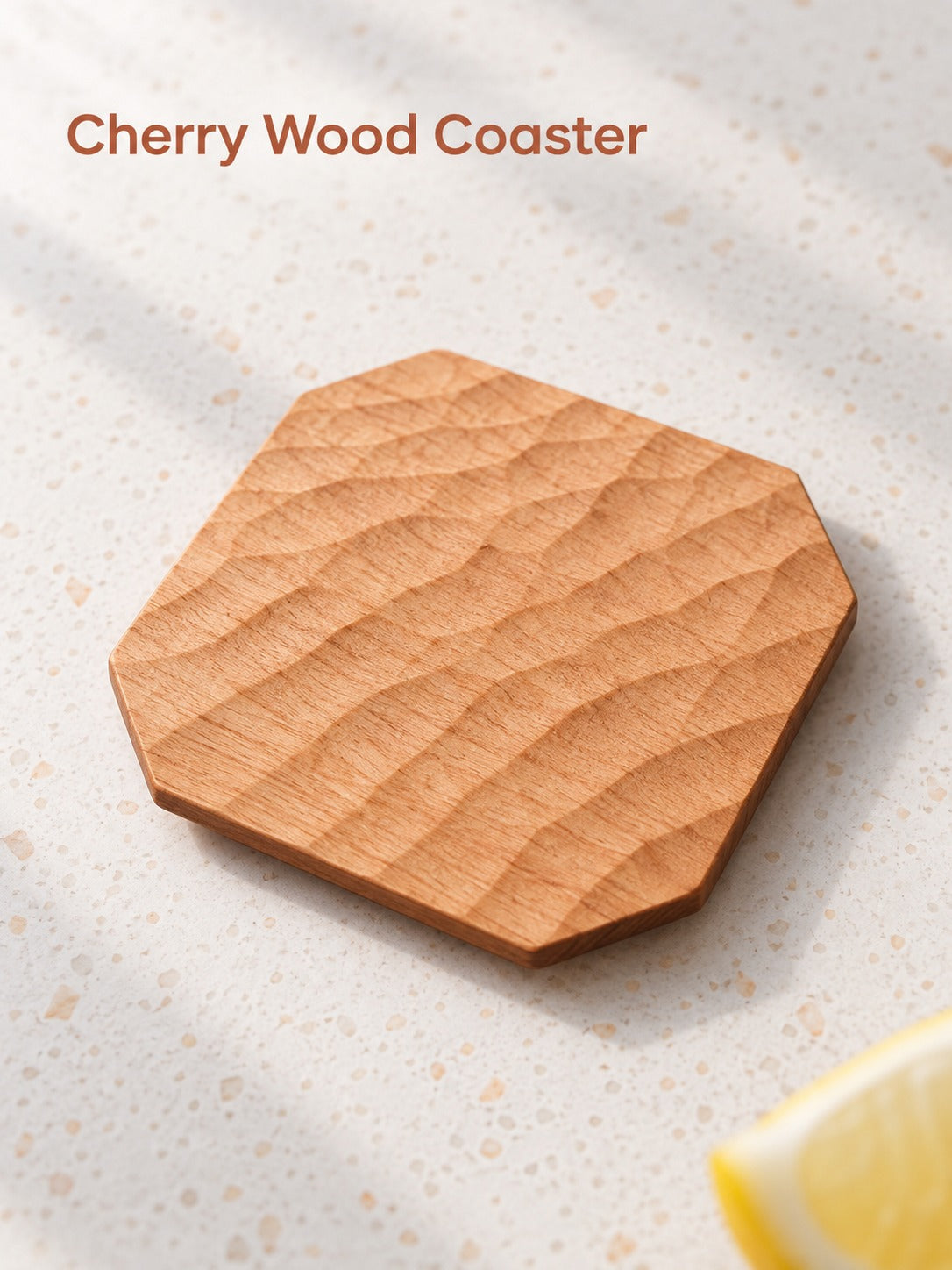 Cherry Wood Coaster, Hand-Carved Solid Wood Tea Coaster