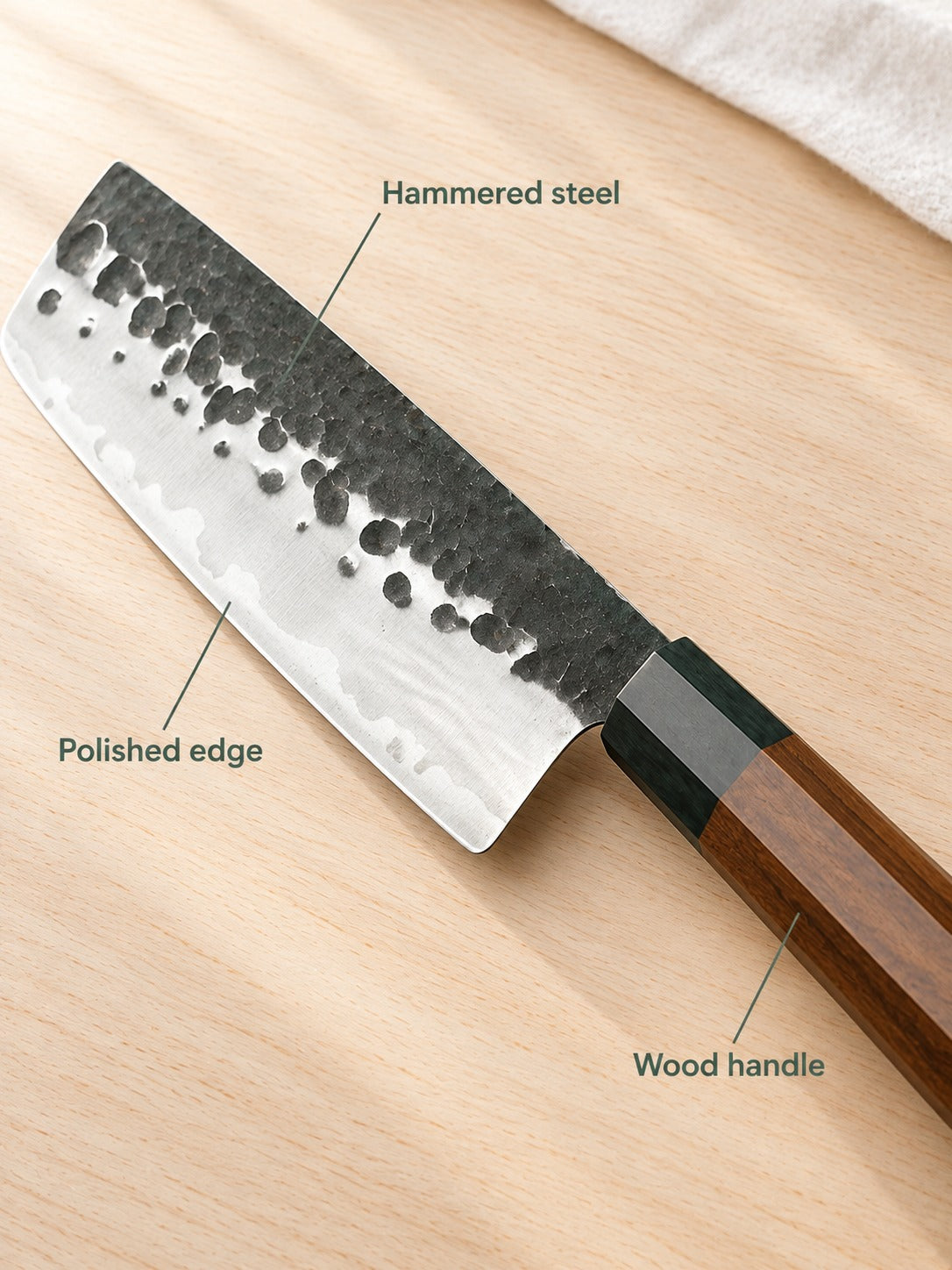 Hand-Forged Japanese-Style Chef Knife, Hammered Blade