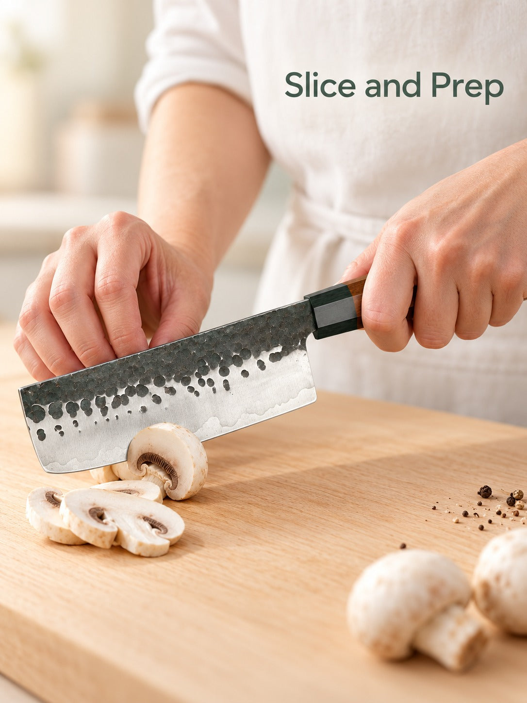 Hand-Forged Japanese-Style Chef Knife, Hammered Blade