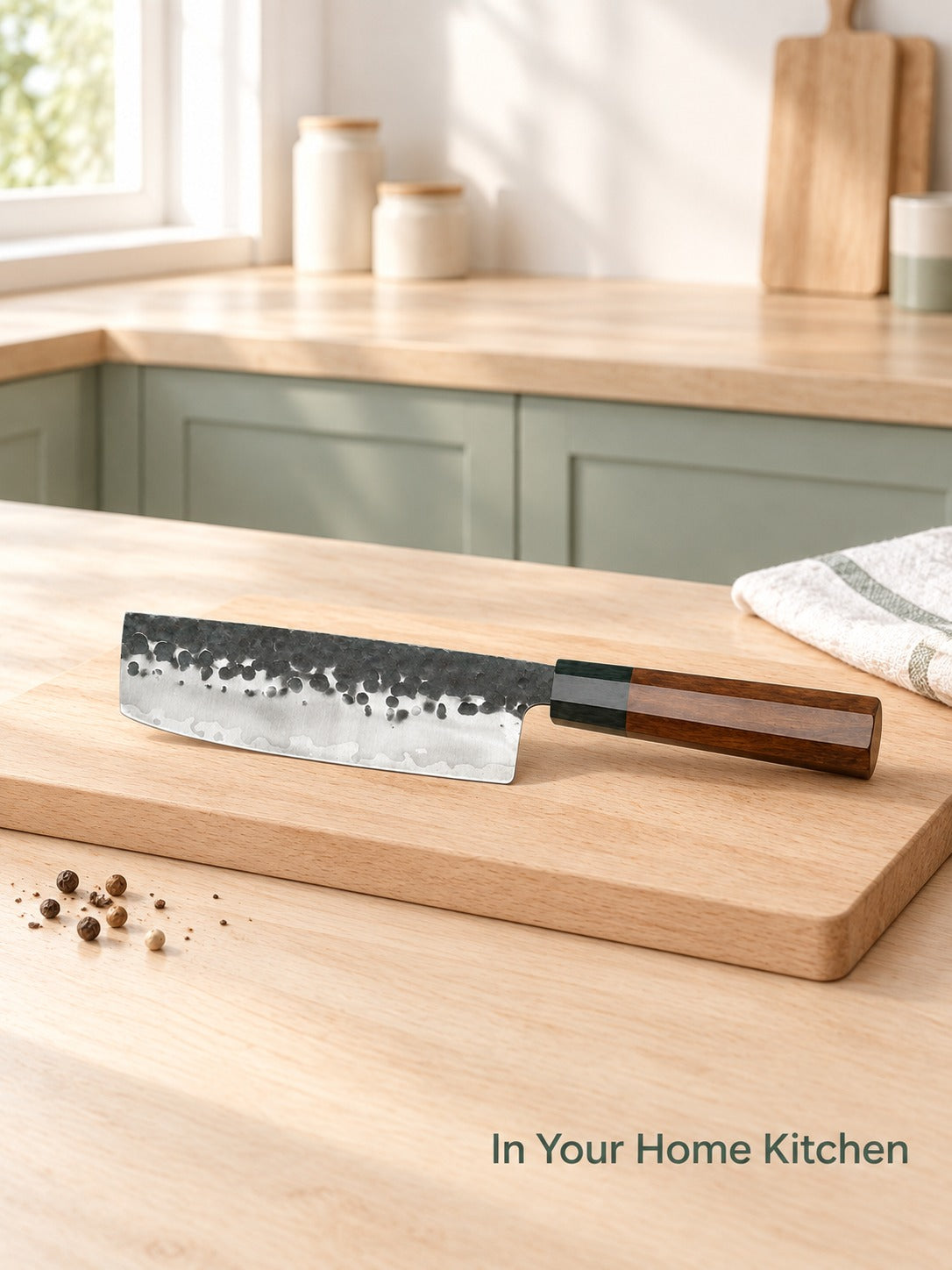Hand-Forged Japanese-Style Chef Knife, Hammered Blade