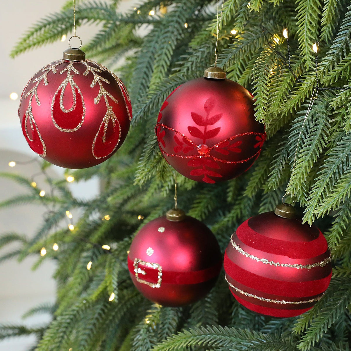 Hand-Painted Christmas Ornaments, 12-Piece Red Set