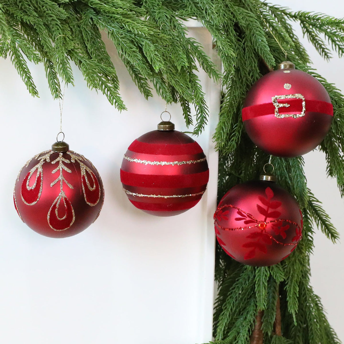 Hand-Painted Christmas Ornaments, 12-Piece Red Set