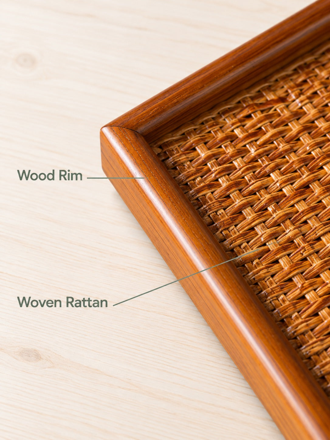 Hand-Woven Ash Rattan Serving Tray for Tea and Snacks