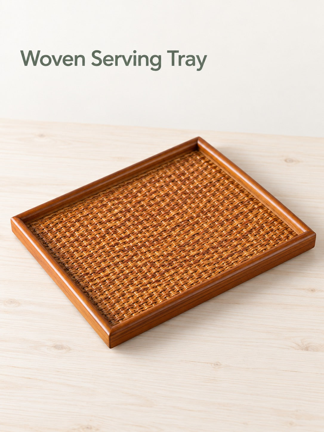 Hand-Woven Ash Rattan Serving Tray for Tea and Snacks