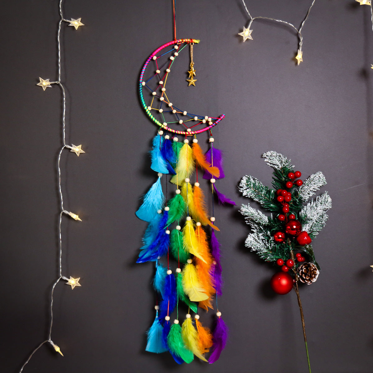 Colorful Crescent Dream Catcher Wall Hanging Decor