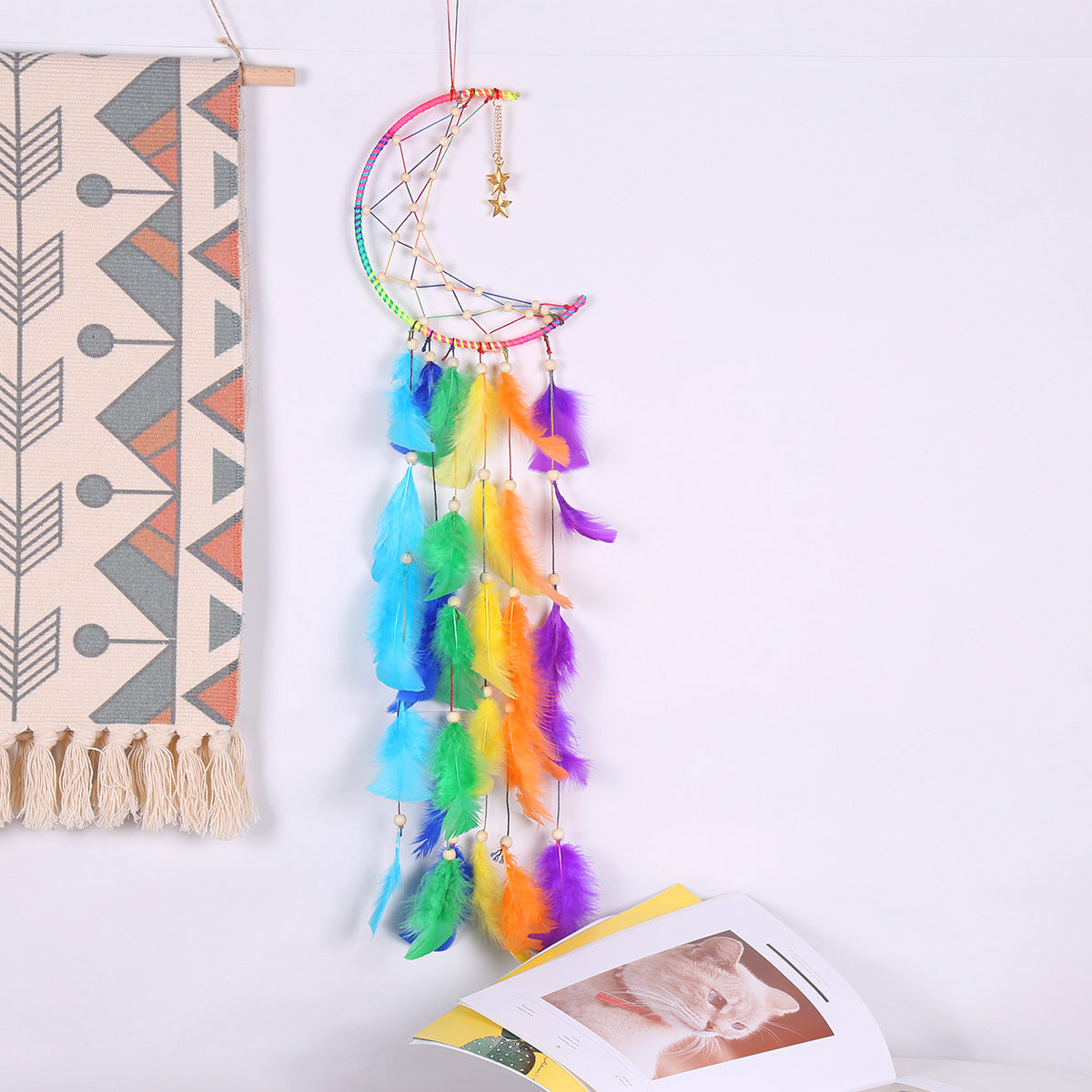 Colorful Crescent Dream Catcher Wall Hanging Decor