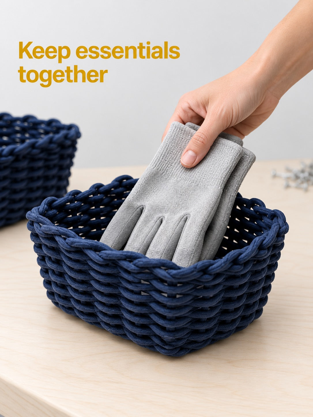 Hand Woven Cotton Rope Storage Baskets Set of 3 Navy