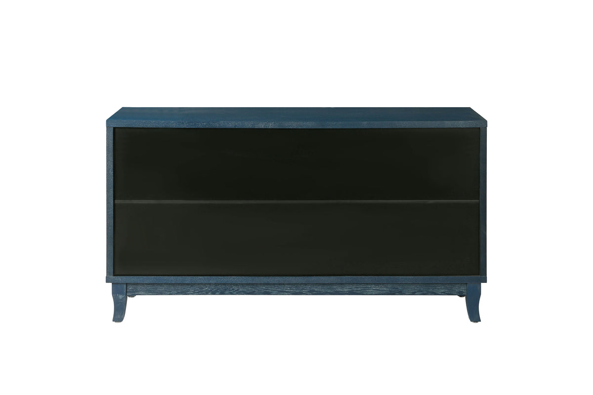 Navy Blue Rattan Sideboard Cabinet With 4 Woven Doors