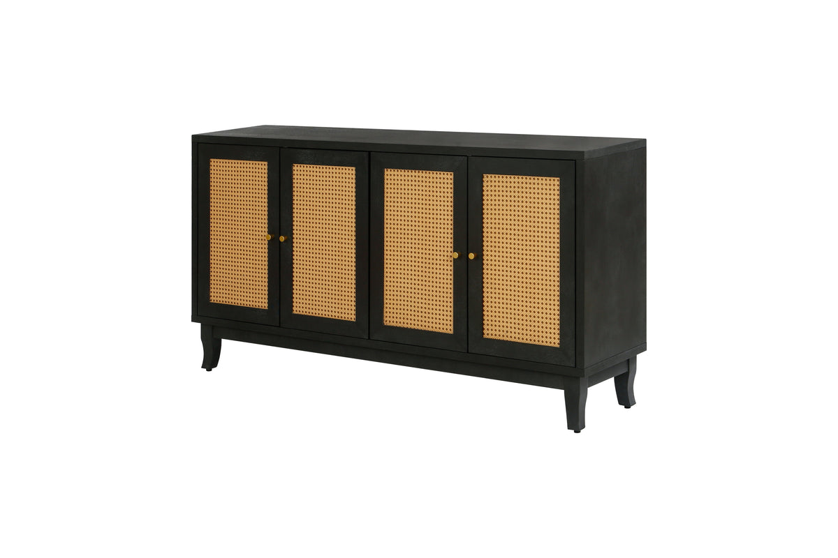 Black Rattan Door Sideboard Buffet Cabinet for Storage