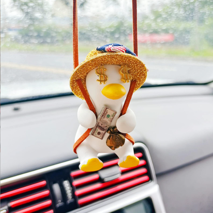 Cowboy Duck Car Mirror Pendant for Playful Interiors