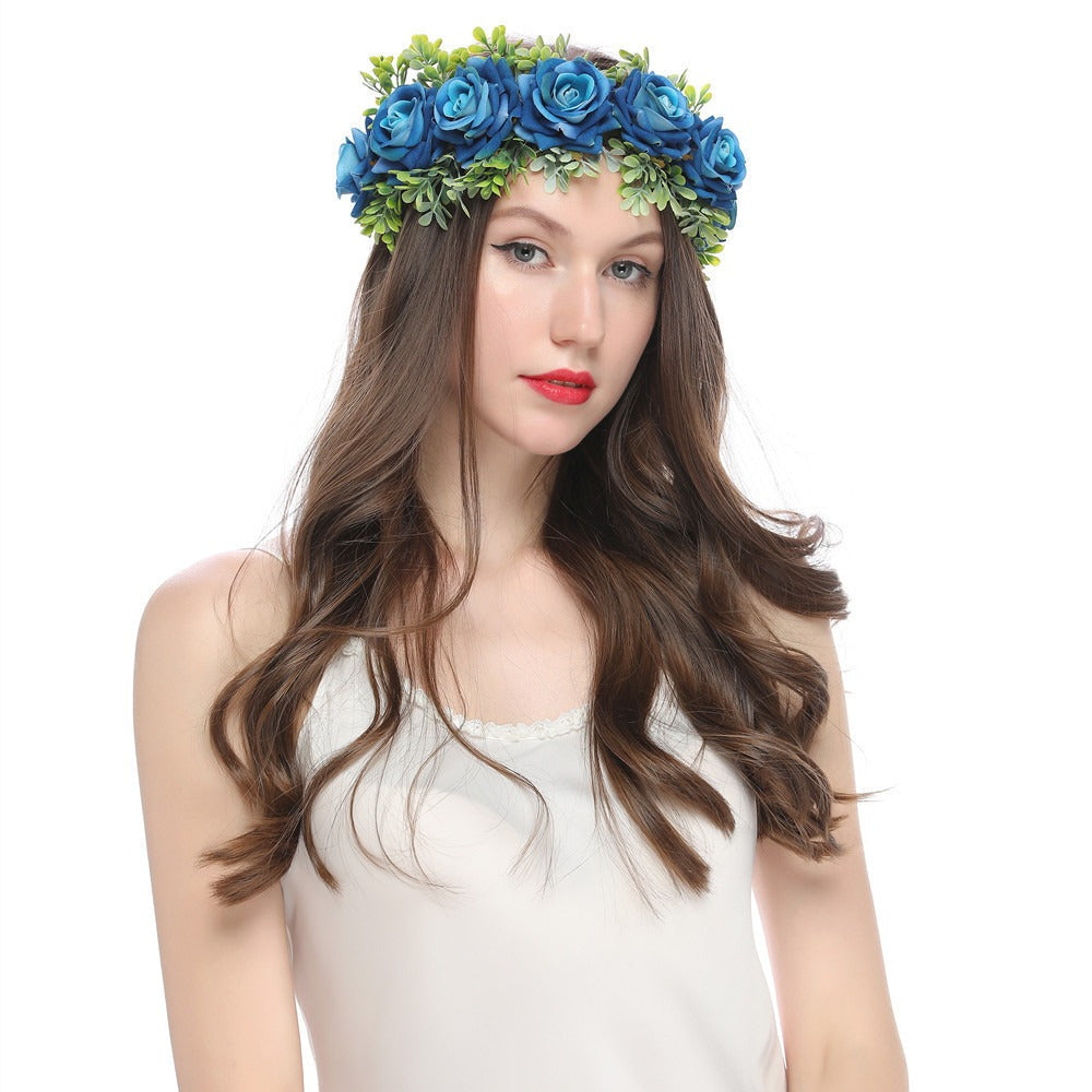 Adjustable Velvet Rose Flower Crown for Beach Weddings