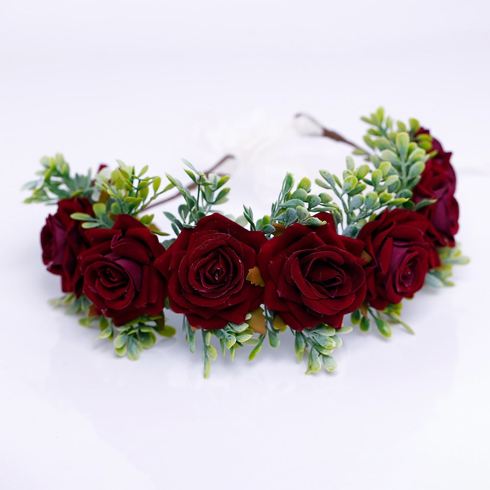 Adjustable Velvet Rose Flower Crown for Beach Weddings