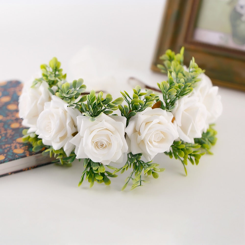 Adjustable Velvet Rose Flower Crown for Beach Weddings