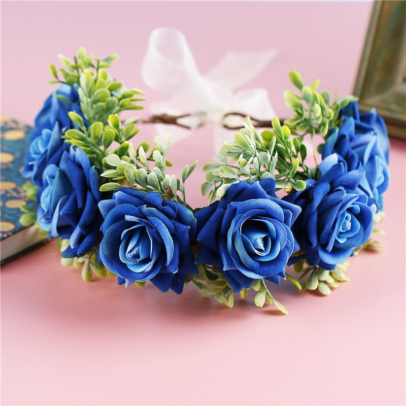 Adjustable Velvet Rose Flower Crown for Beach Weddings