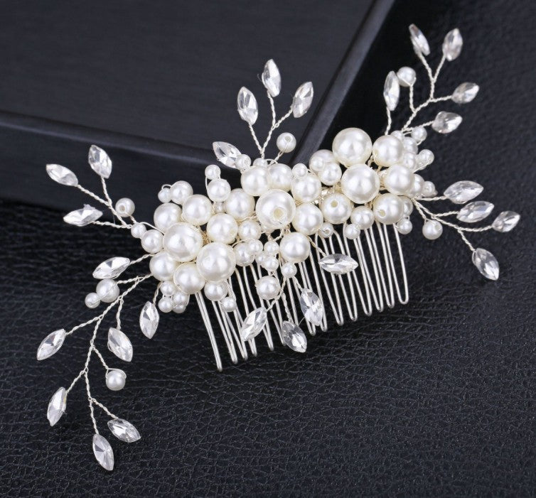 Handmade Pearl Bridal Hair Comb with Crystal Sparkle