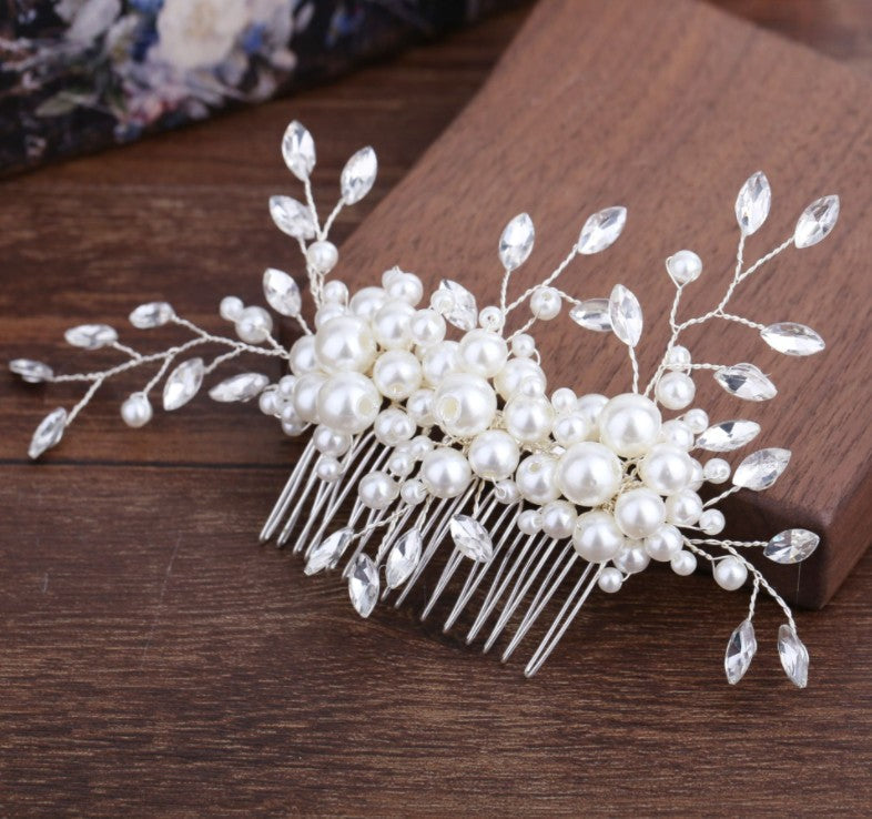 Handmade Pearl Bridal Hair Comb with Crystal Sparkle