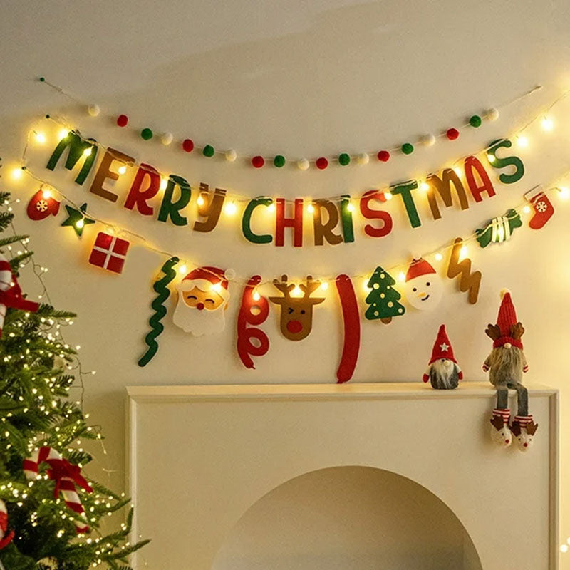 Christmas Banner With LED String Lights & Felt Decor