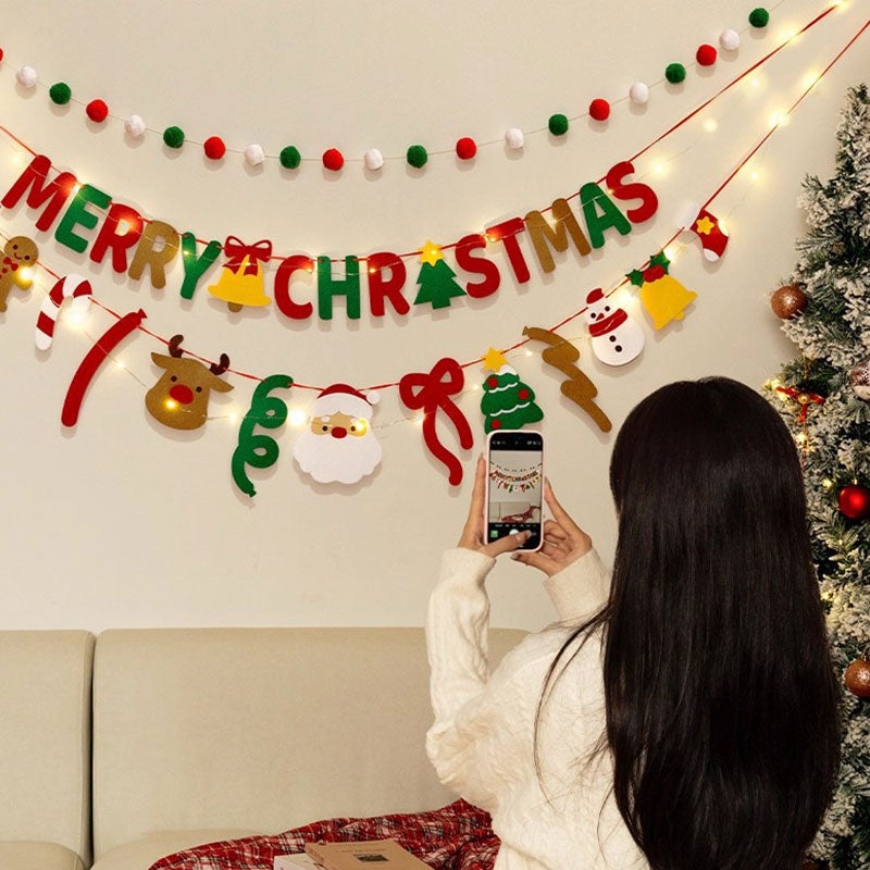 Christmas Banner With LED String Lights & Felt Decor