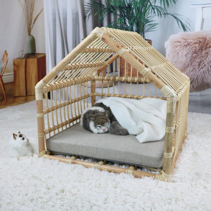Handwoven Rattan Cat House Bed for Cozy Home Lounging