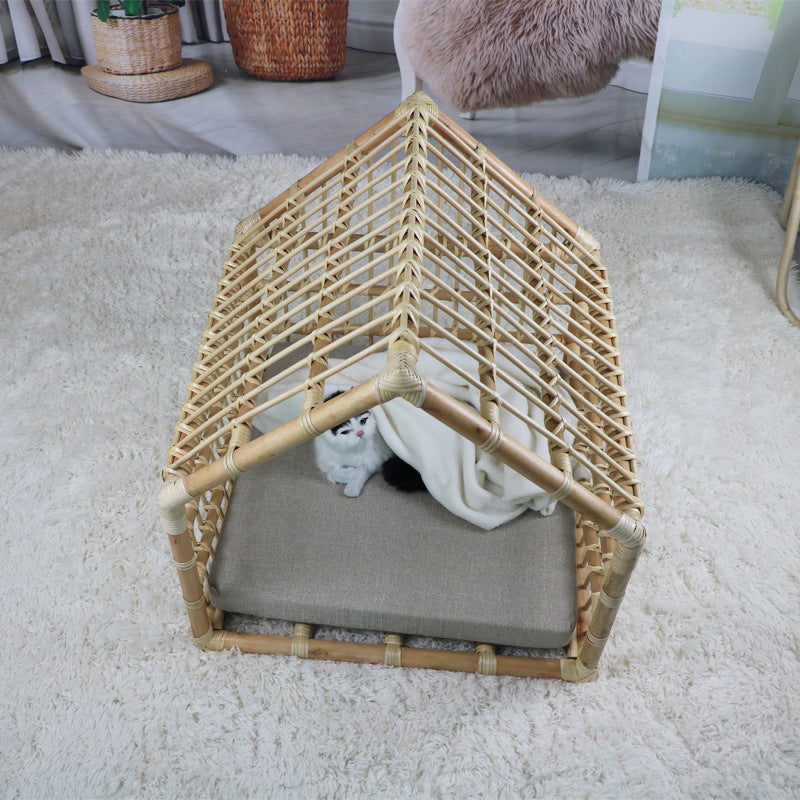 Handwoven Rattan Cat House Bed for Cozy Home Lounging