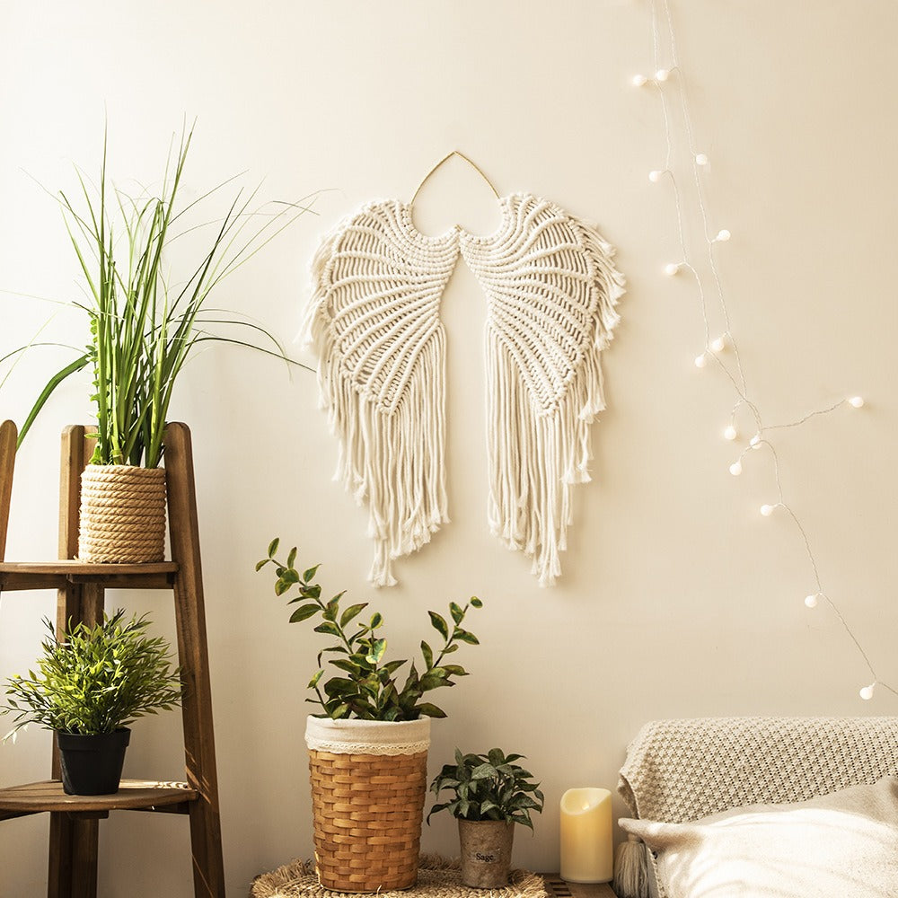 Macramé Angel Wings Wall Hanging for Cozy Room Texture