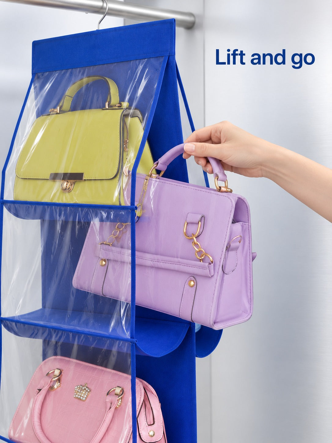 Hanging Handbag Organizer, 6 Clear Pockets for Closet