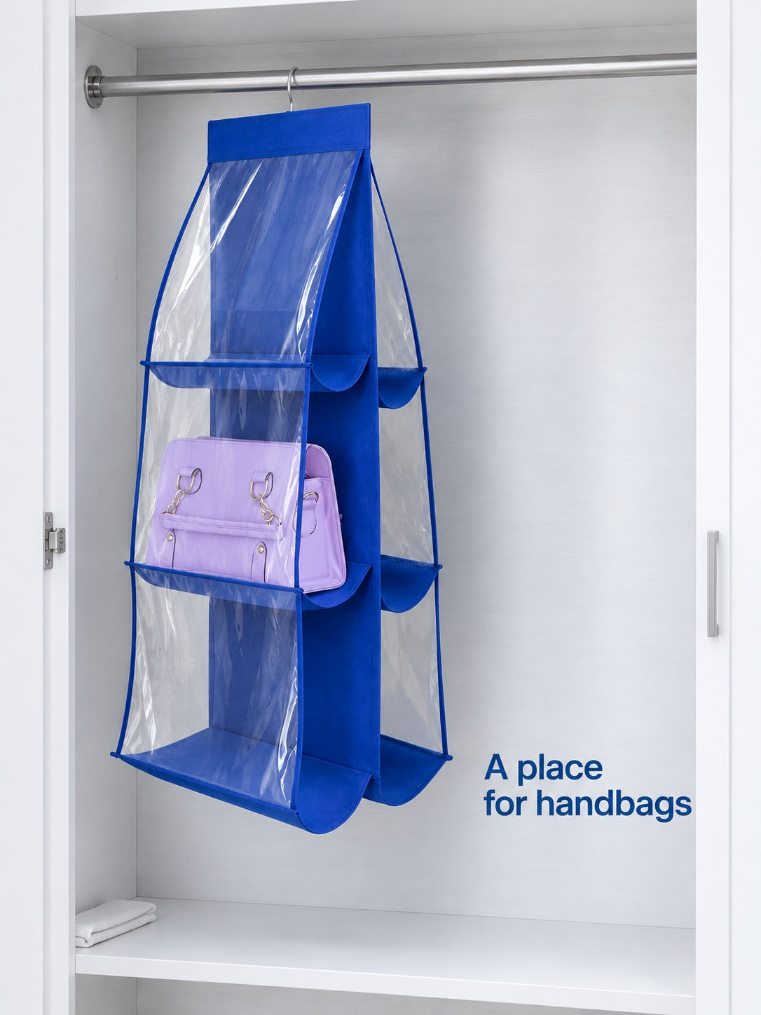 Hanging Handbag Organizer, 6 Clear Pockets for Closet