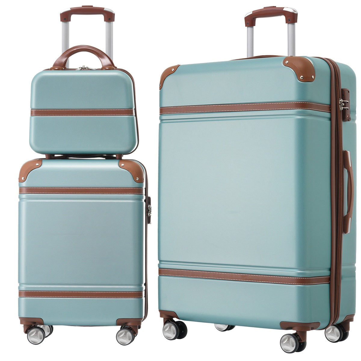 Lightweight 3 Piece Hardshell Luggage Set, TSA Lock Green