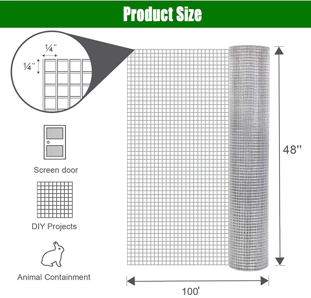 Hardware Cloth 1/4 Inch Galvanized Mesh 48x100 Ft