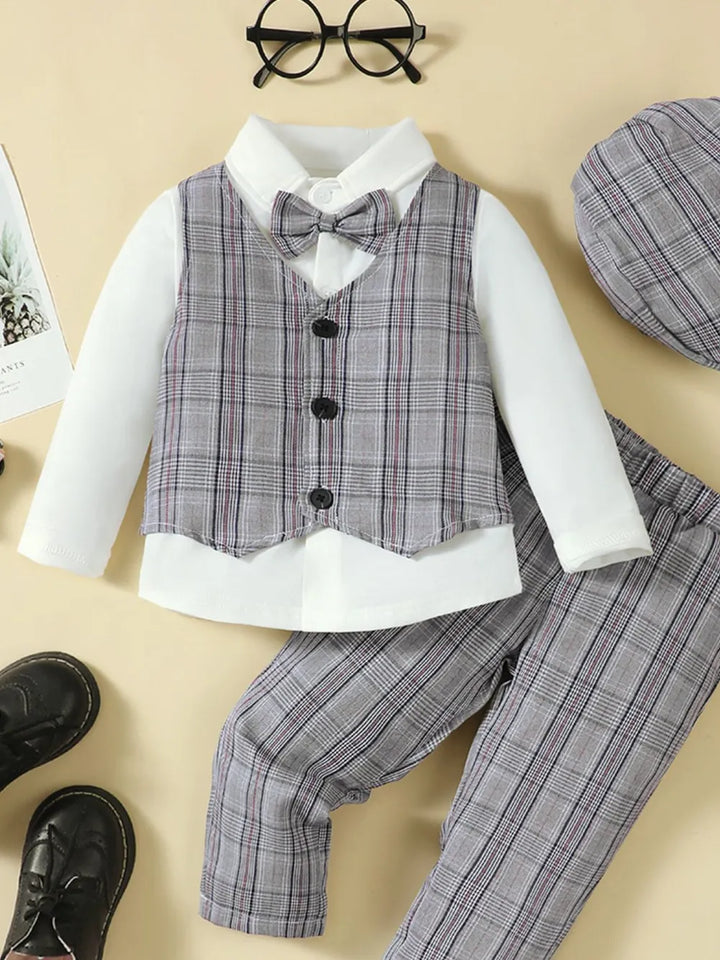 Boys' 4-Piece Plaid Outfit Set for Special Occasions