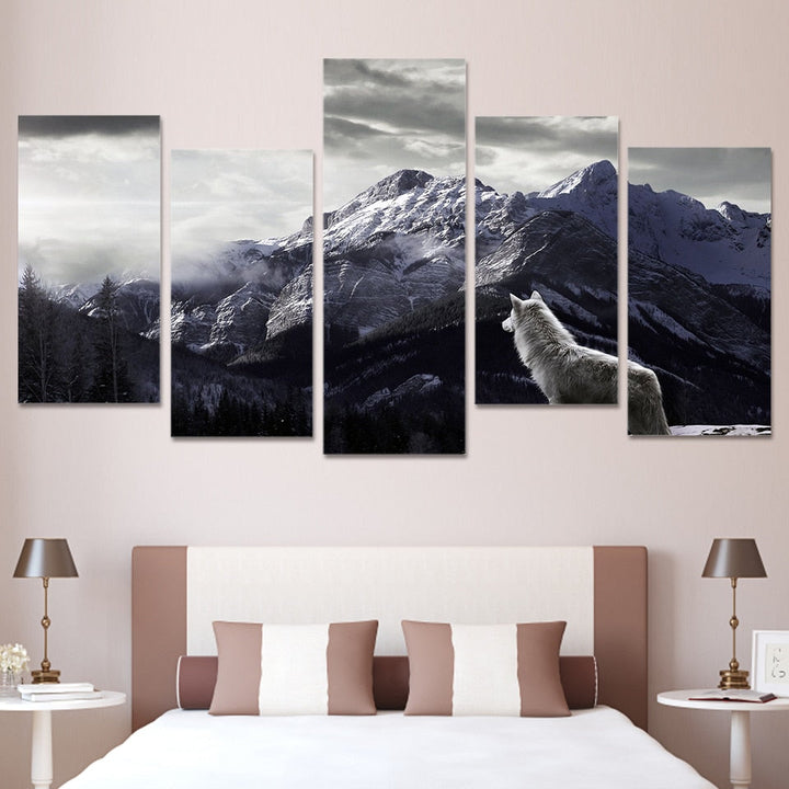 Five-Piece Wolf Mountain Canvas Wall Art Statement Set