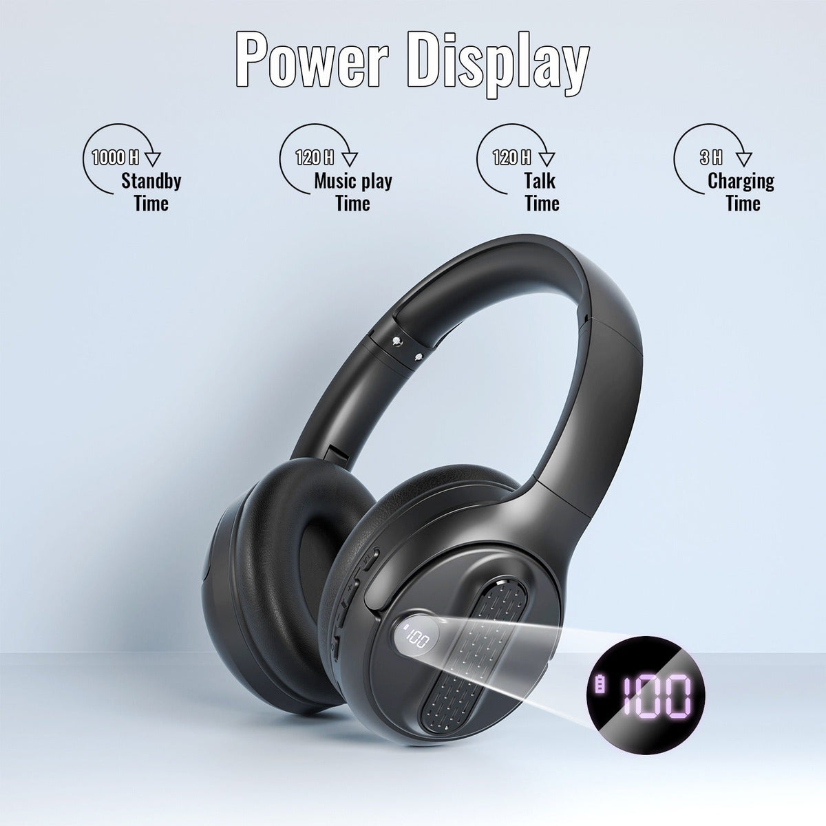 Lightweight Bluetooth Headphones with LED Battery Display