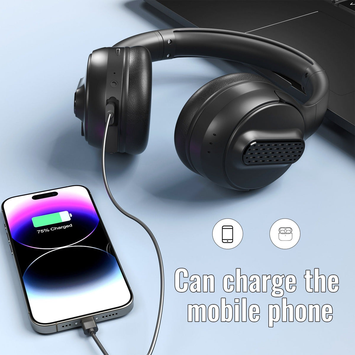 Lightweight Bluetooth Headphones with LED Battery Display