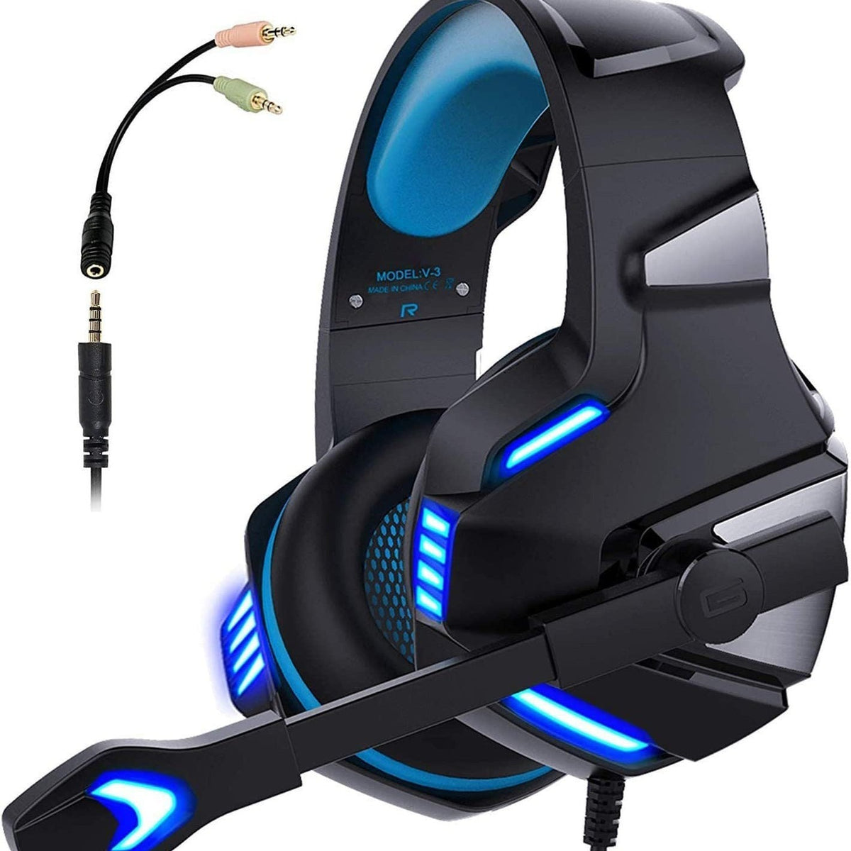 Wired Gaming Headset with LED Ear Cups for Console & PC