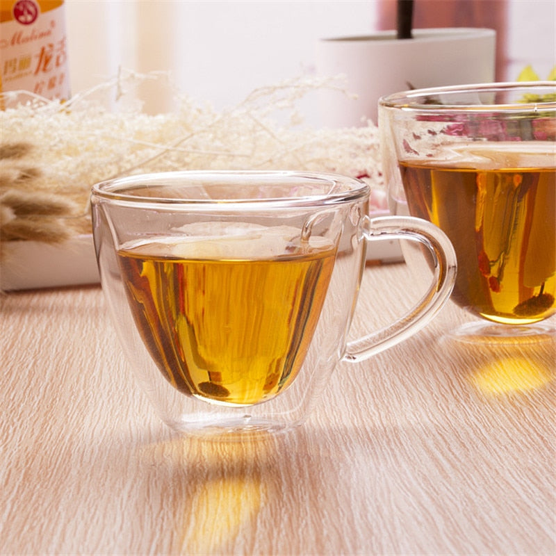 Heart-Shaped Double Wall Glass Mug for Tea & Coffee