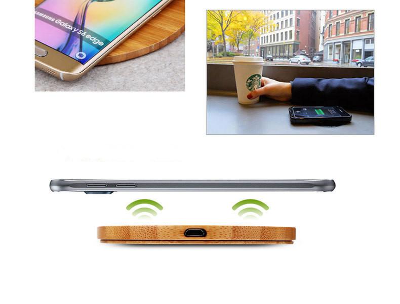 Heart-Shaped Bamboo Wireless Charger for iPhone Desk