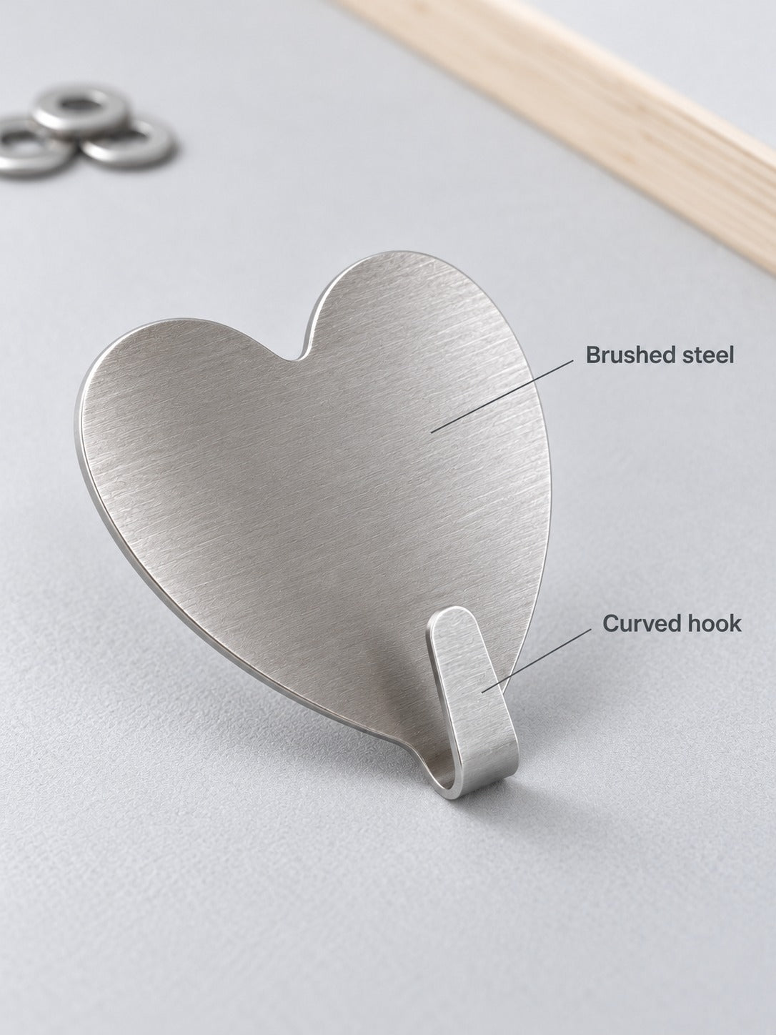 Heart Stainless Steel Sticky Wall Hook for Bags and Keys