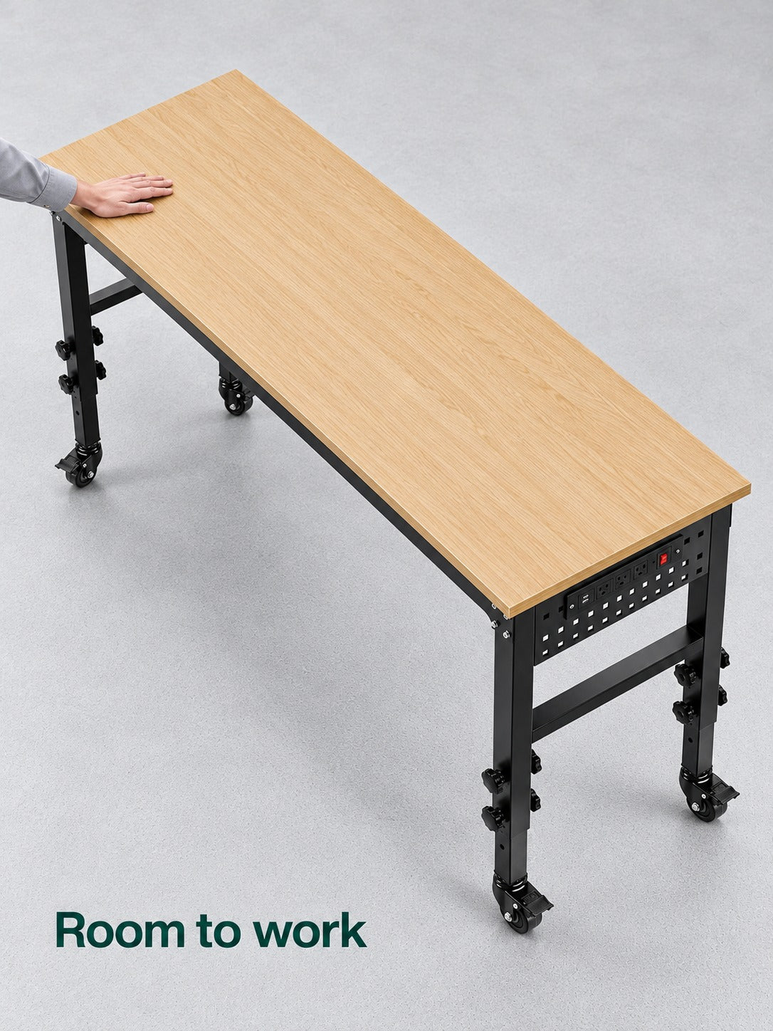 Height-Adjustable Rolling Workbench with Power Outlets