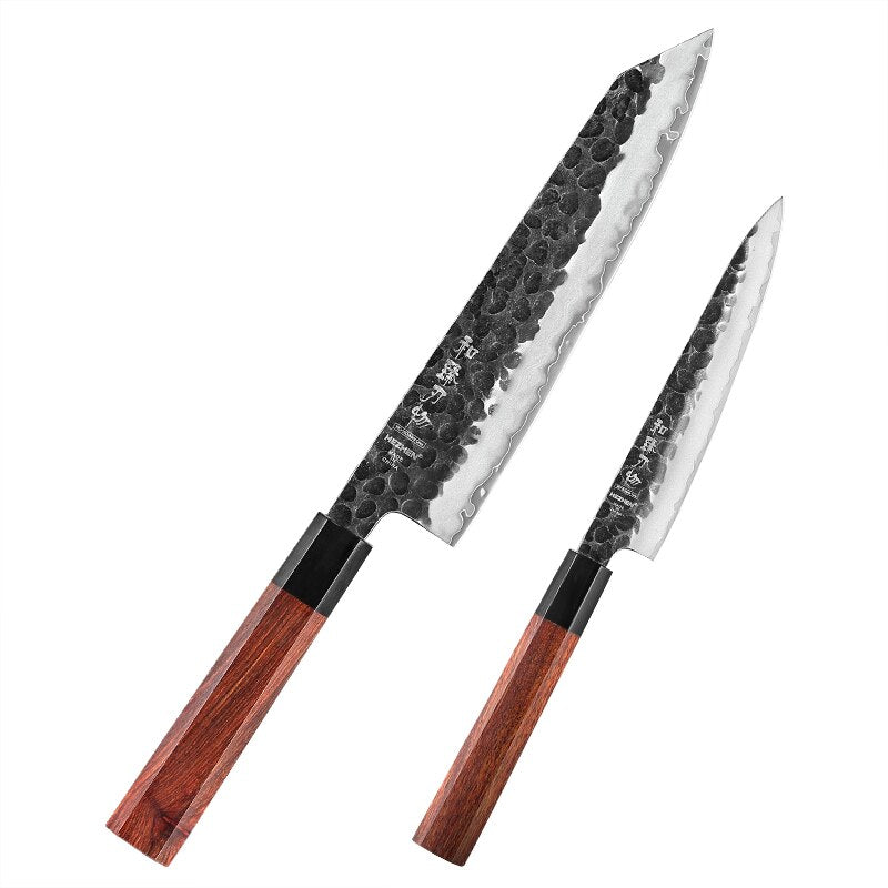 Kitchen Knife Set: Hammered 3-Layer Steel, 4 Piece Gift